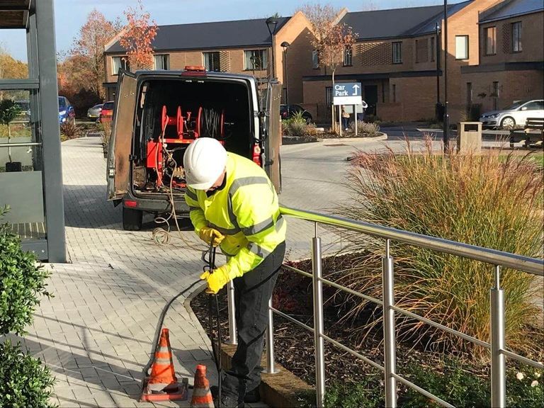 Jetting equipment used to clear a blockage